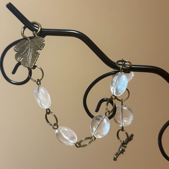 2/20, Natural Clear Quartz Bracelet, Genuine Gemstone + Bronze Grape Leaf - Picture 8 of 14
